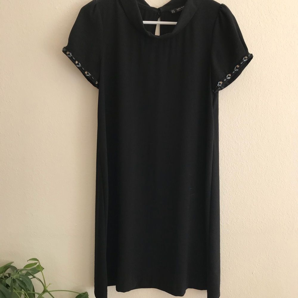 Zara short black dress with jewel-accented sleeves